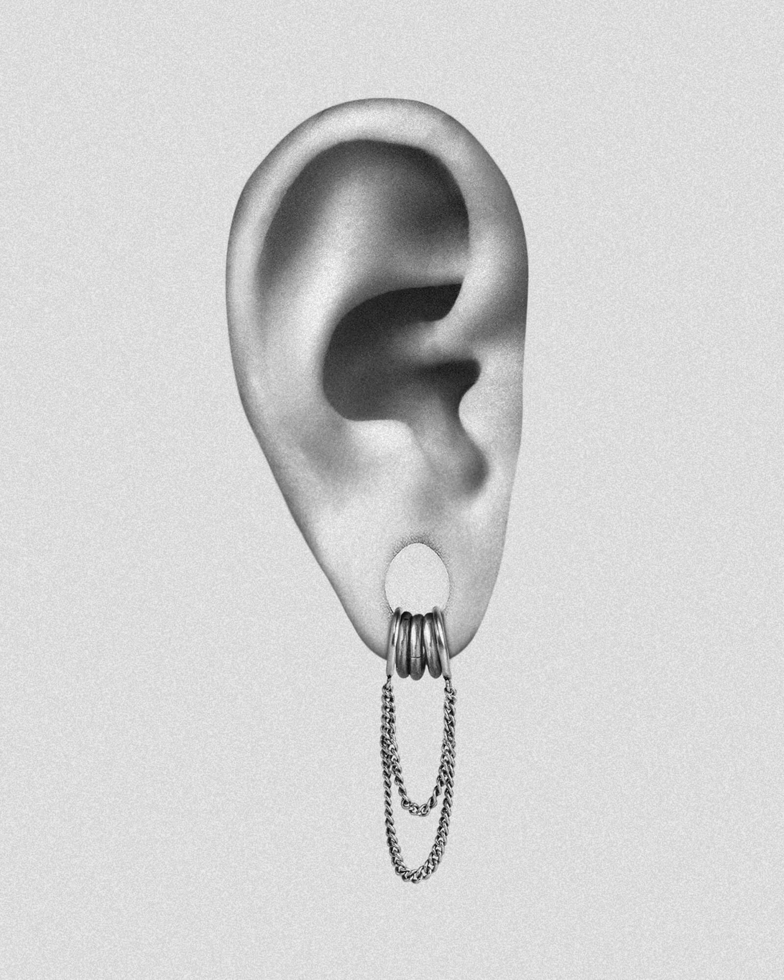 ring stack cuff lobe cadena y aros plateados expansiones de orejas